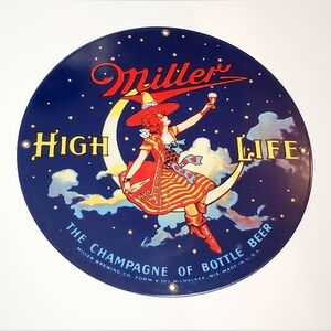 Miller High Life Beer Ande Rooney Vintage Porcelain Enameled Advertising Sign